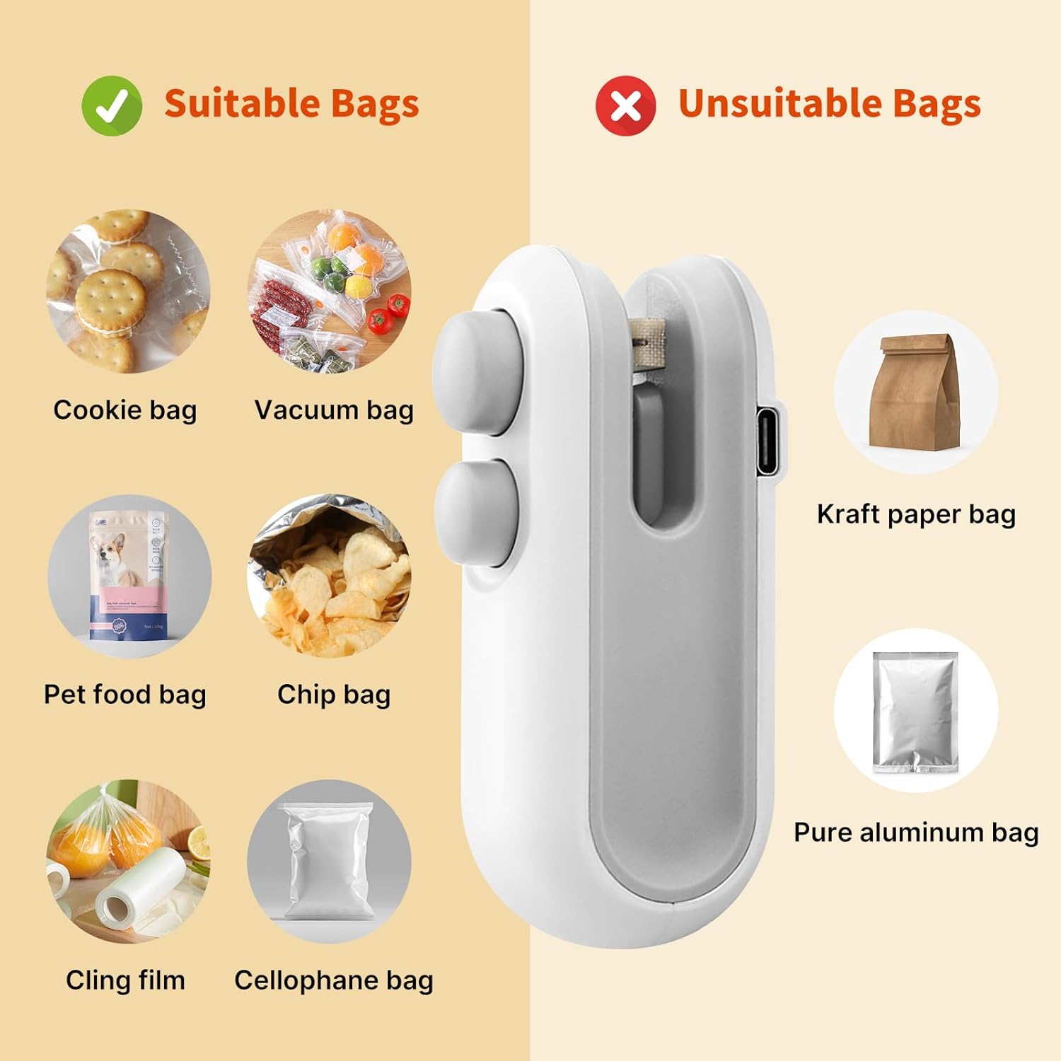 Heat Sealing Machine 2 in 1 Cutting and Sealer USB Rechargeable